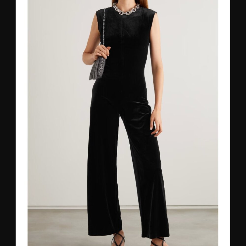 Norma Kamali Stretch Velvet Jumpsuit Black Size Medium